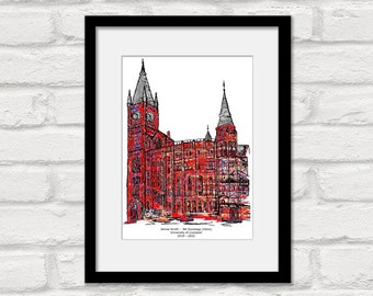 Liverpool University print, Red brick building, Personalised, Victoria gallery and museum print, Victoria building