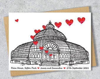 Liverpool Palm house wedding day anniversary venue card, Personalised, A4 Print only