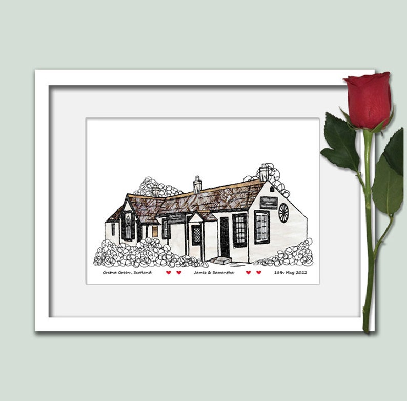 Personalised Gretna Green wedding venue print, Anniversary gift, hearts, Wall art image 6