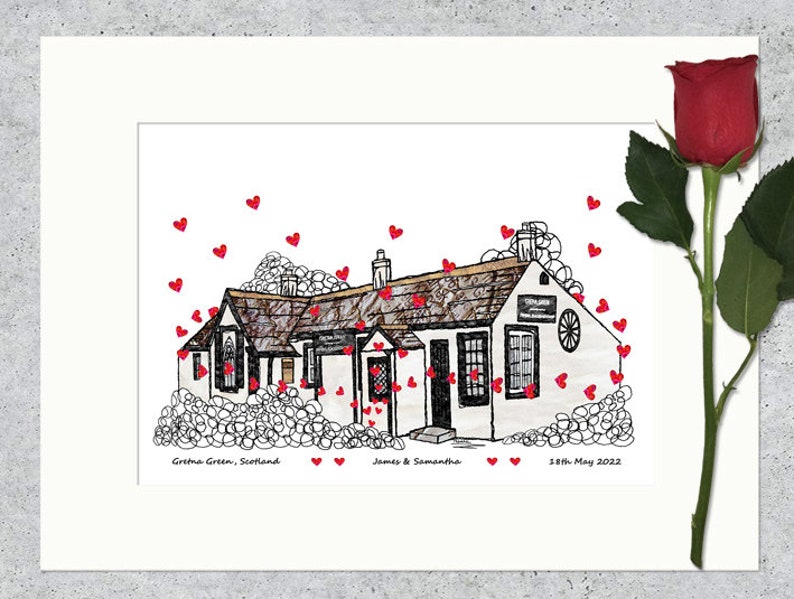 Personalised Gretna Green wedding venue print, Anniversary gift, hearts, Wall art Bild 5