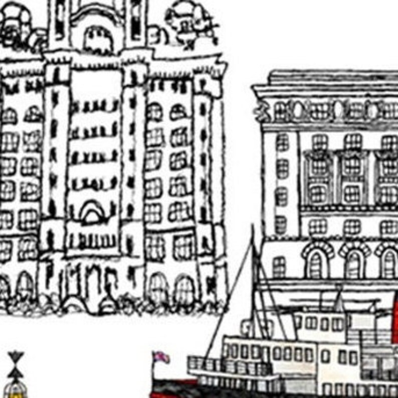 Impression d'art mural Liverpool, cadeau Liverpool, ferry Dazzle, ferry Royal iris, Les trois grâces image 4
