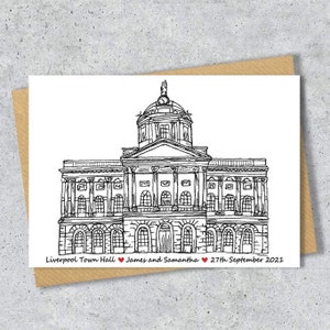 Liverpool Town hall wedding day anniversary venue card, Personalised, A4 Print only Black and white