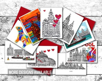 Liverpool iconic landmarks, A6 cards, A5 Prints, A4 Prints, Tina Leahey Designs