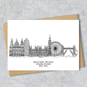 London skyline landmarks A6 card, A5 Print, A4 print, personalised, black and white