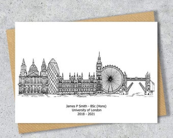 London skyline landmarks A6 card, A5 Print, A4 print, personalised, black and white