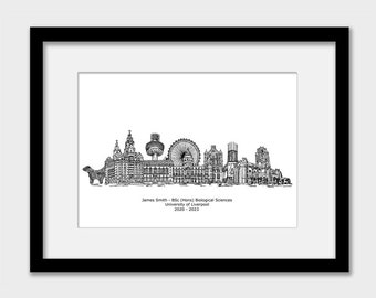 Black and white Liverpool print, Graduation, Personalised gift