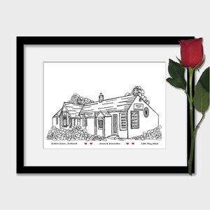 Impression personnalisée de lieu de mariage Gretna Green, cadeau d'anniversaire, coeurs, art mural BlackWhitePrint