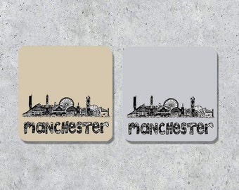 Manchester skyline coaster, Grey, Cement, Sandstone, keepsake, souvenir, gift