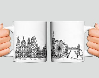 Mug en céramique de Londres, noir et blanc, monuments de l'Angleterre