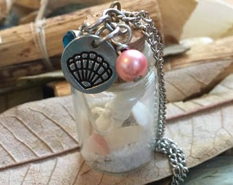 Handmade, Made-to-Order, Custom, Beach, Boho, Message in a Bottle, Silver, Charm, Glass Bottle, Apothecary Jar, Pendant, Necklace