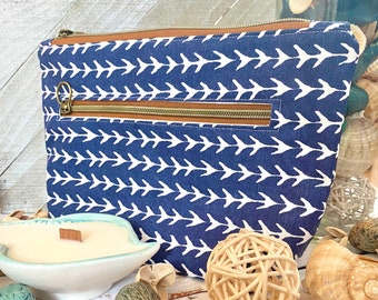 Made-To-Order, Navy, Nautical, Makeup Bag, Cosmetics Bag, Makeup Pouch, Cosmetics Pouch, Pouch, Bag, 2 Zipper, with Pocket, Zipper Pouch