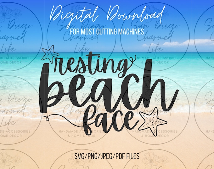 Resting Beach Face, Svg, Jpeg, Png, Jpg, PDF, Cricut Cut File, Cricut, Silhouette, Design, Digital Download