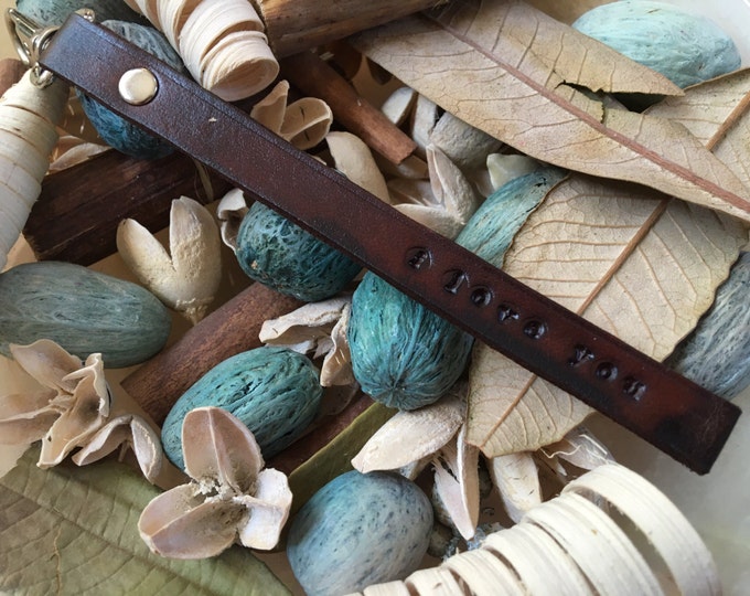 Ready-to-Ship, Dark Brown, Hand-Stamped, Vegetable-Tanned, Leather "I Love You" Key Fob, Key Ring, Key Chain, Purse Charm, Bag Charm