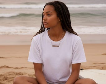 Silver Heart Cutout Borahae Engraved Bar Necklace BTS Inspired