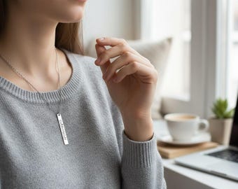 Engraved Silver Apobangpo BTS Vertical Bar Necklace