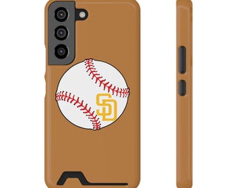 Brown Baseball Ball and SD Logo Phone Case with Card Holder