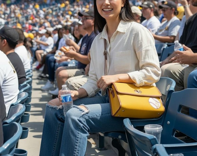 Yellow Baseball Tote with Ball and Logo | Waterproof Canvas Sports Bag | Crossbody Satchel