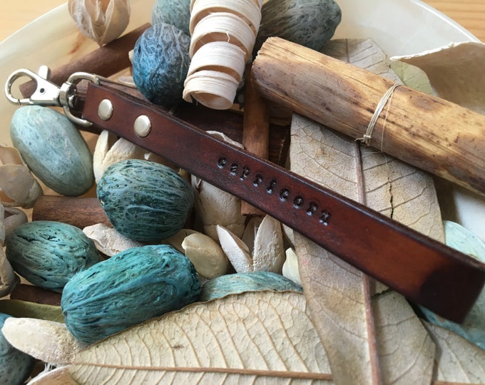 Ready-to-Ship, Dark Brown, Hand-Stamped, Vegetable-Tanned, Leather "Capricorn" Zodiac Key Fob, Key Ring, Key Chain, Purse Charm, Bag Charm