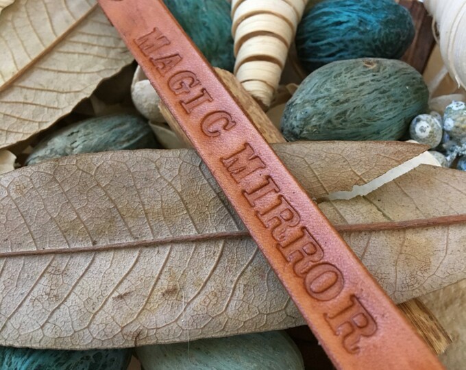 Ready-to-Ship, Hand-Stamped, Saddle Brown, Vegetable-Tanned, Leather "Magic Mirror" Key Fob, Key Ring, Key Chain, Purse Charm, Bag Charm