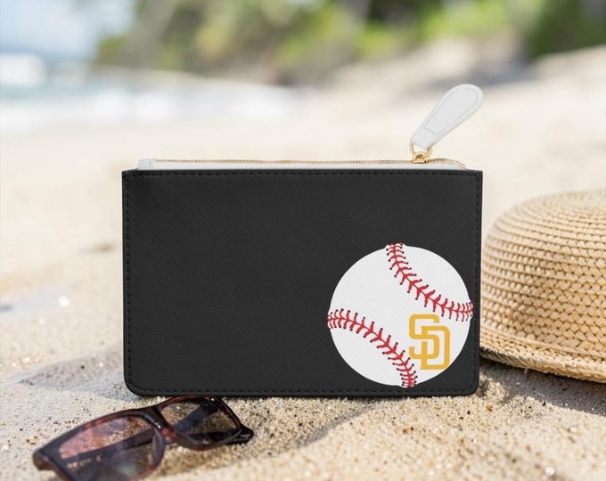 Black San Diego Baseball Ball mini clutch bag | small zip pouch, logo