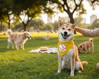 Yellow Baseball Padres Ball and Logo Pet Collar Bandana