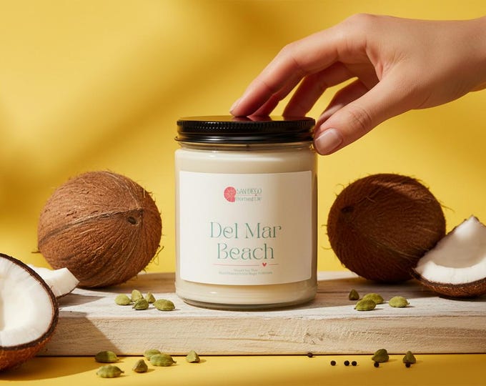 Del Mar Beach Candle, Cotton Wick Soy Wax, Naturally Scented, 9oz