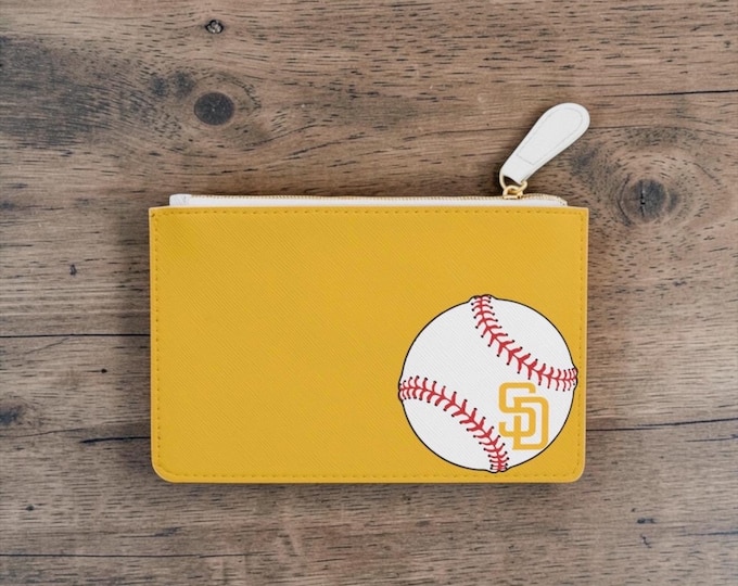 Yellow Padres Baseball Mini Clutch Bag | Faux Leather Pouch with Logo