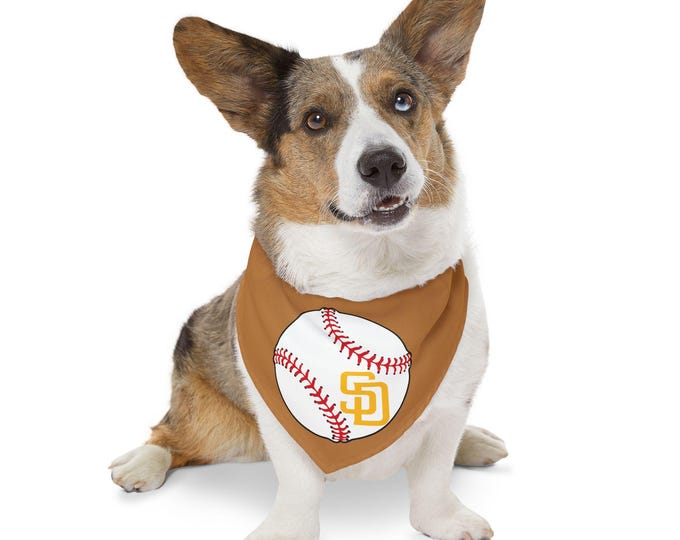 Brown Baseball Logo Pet Bandana Collar | Sporty Dog Accessory
