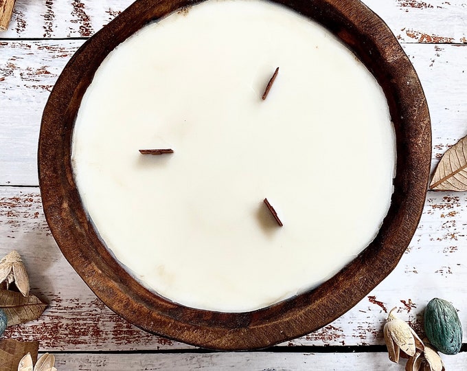 Hand Poured, Soy Wax Candle, Wood Bowl, Dough Bowl, Wood Wick, Soy, Wax, Candle, Soy Candle, Soy Wax, Round, Natural, Gift, Gifts, Xmas Gift