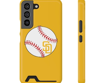 Yellow Baseball Phone Case with Card Holder | San Diego Graphic Protective Shell