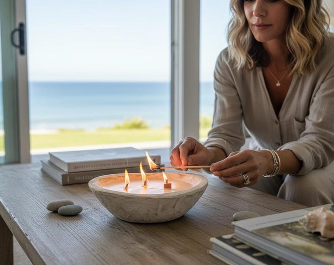 Hand Poured Soy Candle, Rustic Wood Bowl, Crackling Wood Wick