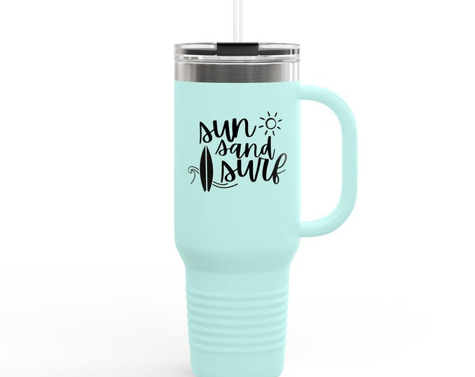 Colorful Sun Sand Surf 40oz Insulated Travel Mug Tumbler with Straw Cold Drink Cup