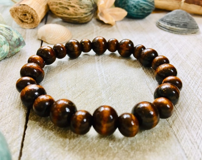 Ready-to-Ship, Handmade, Dark Wood, Beaded, Lightweight, Boho, Beach Inspired, Driftwood Inspired, Stretch Bracelet