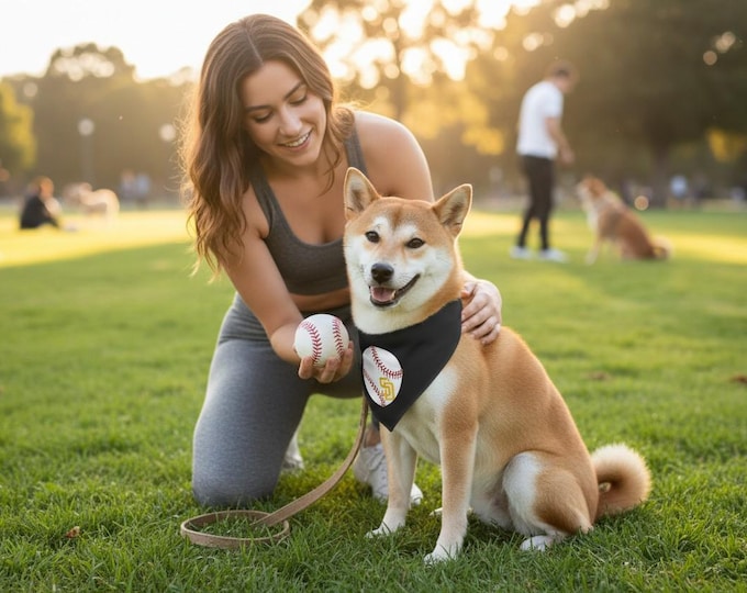 Black Baseball Padres Ball and Logo Pet Collar Bandana