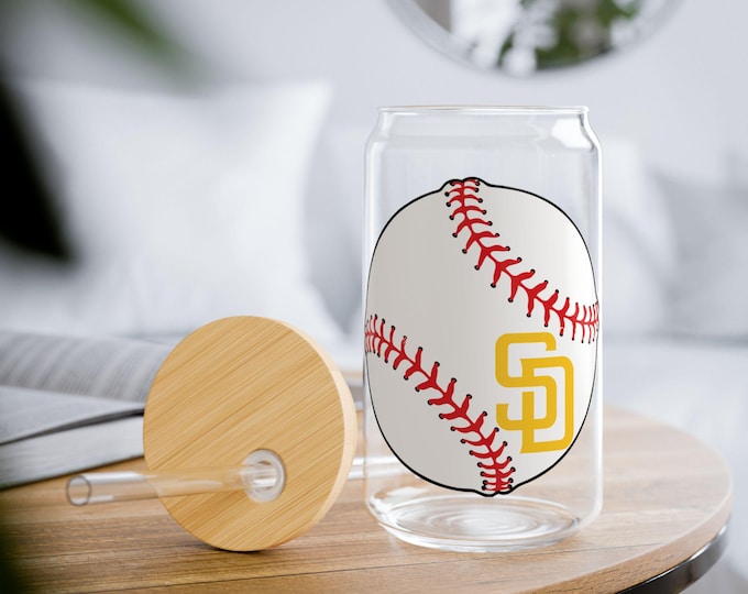 Baseball Padres Ball Stitch and Logo Sipper Glass with Straw | 16oz