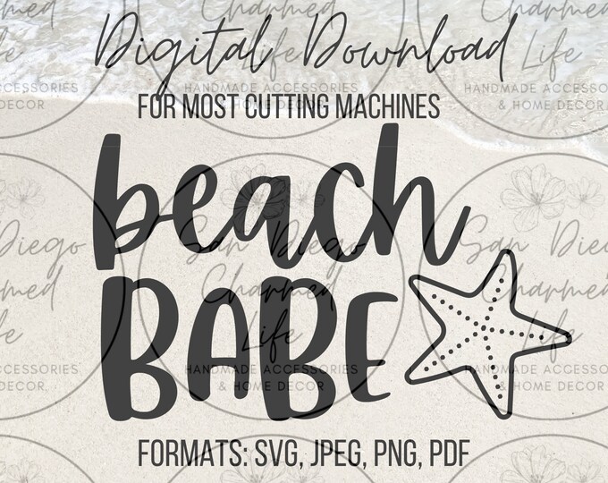 Beach Babe, Svg, Jpeg, Png, PDF, Jpg, Cricut Cut File, Hashtag, Cricut, Silhouette, Design, Digital Download