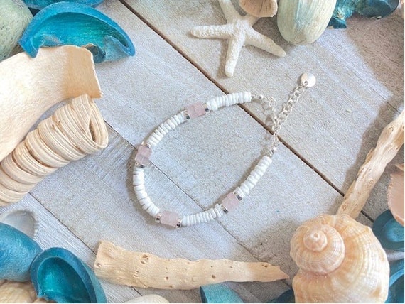 Bead, Bracelet, Rose, Quartz, Heshi, White, Pukka, Shell