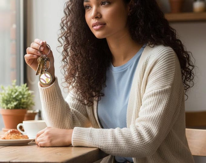 Brown Baseball Padres Ball and Logo Round Stainless Steel Keychain | Sports Fan Accessory