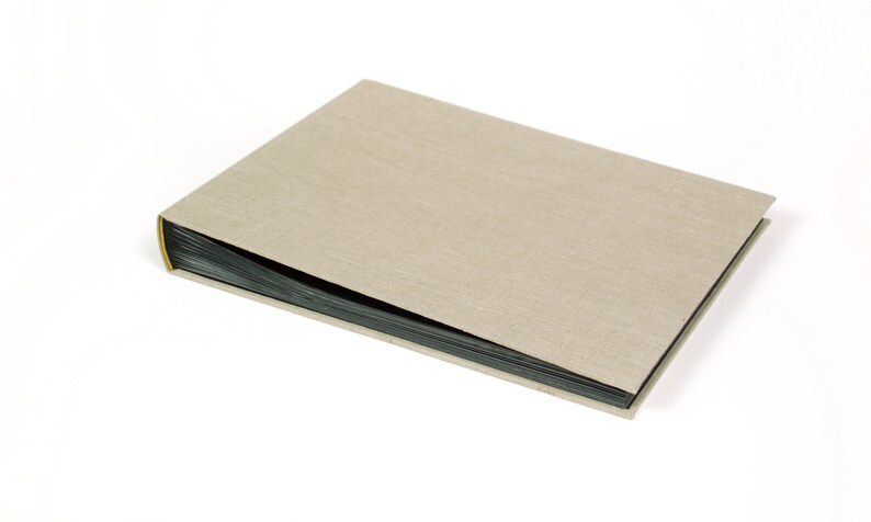 approx Traditional linen  cork cover photoalbum 40 black cards with parchment 25x35cm gold details