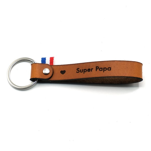 Porte clé cuir "Super Papa" personnalisé