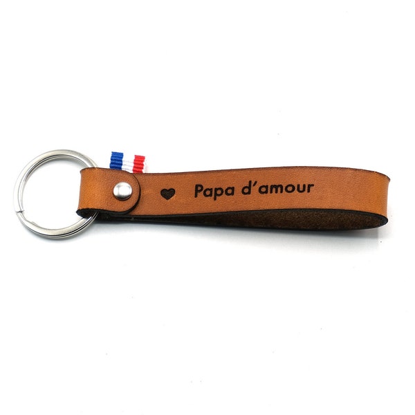 Porte clé cuir "Papa d'amour" personnalisé