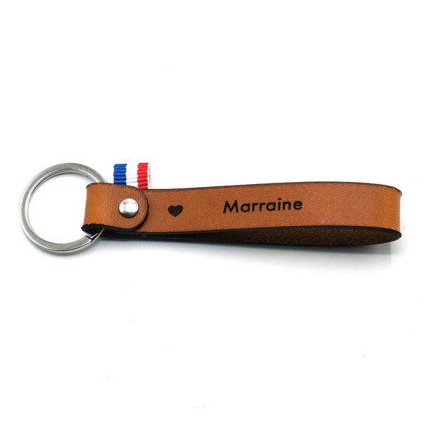 Porte clé cuir "Marraine" personnalisé