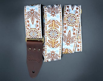 Guitar Strap, customizable, leather and nylon, white