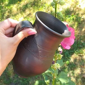 farmhouse pitcher unglazed pottery hand built pottery milk pitcher stoneware pitcher village pottery ceramic milk jug handmade jug image 3