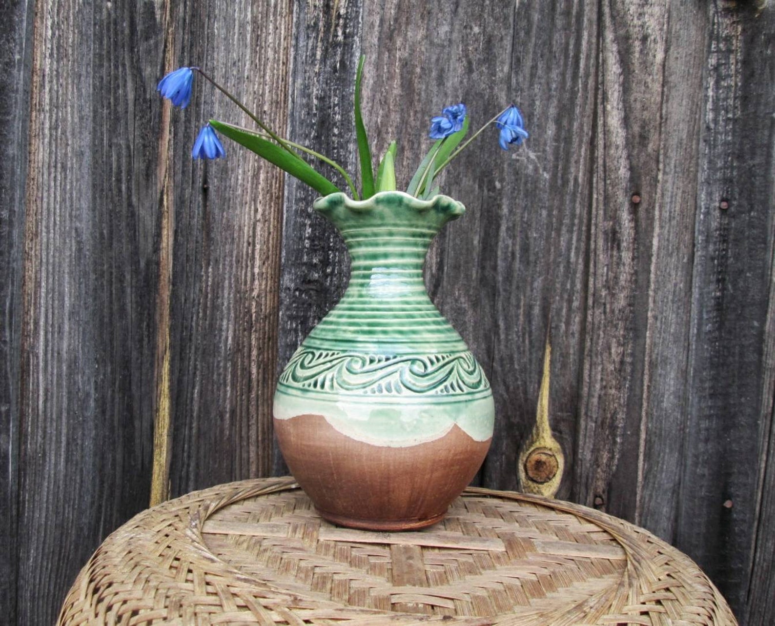Rustic vase wheel thrown vase ceramic flower vase rustic Etsy
