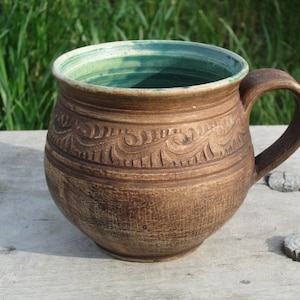 pottery mug green pottery mug large medieval mug hand thrown mug pottery mug for men green pottery cups clay cup ceramic teacup green mug