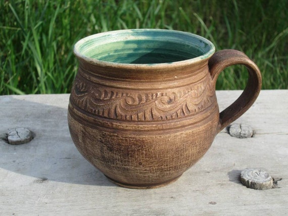 pottery mug green pottery mug large medieval mug hand thrown mug pottery mug for men green pottery cups clay cup ceramic teacup green mug