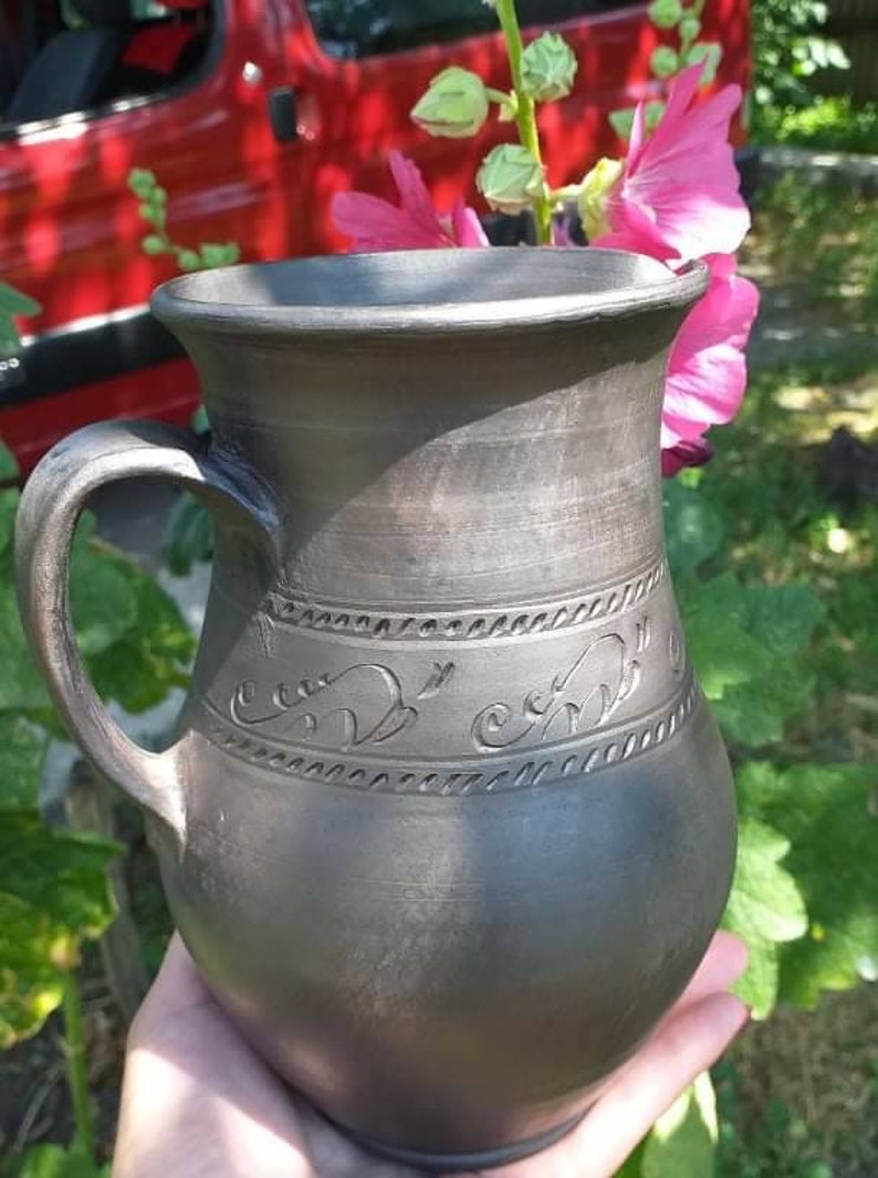 farmhouse pitcher unglazed pottery hand built pottery milk pitcher stoneware pitcher village pottery ceramic milk jug handmade jug image 9