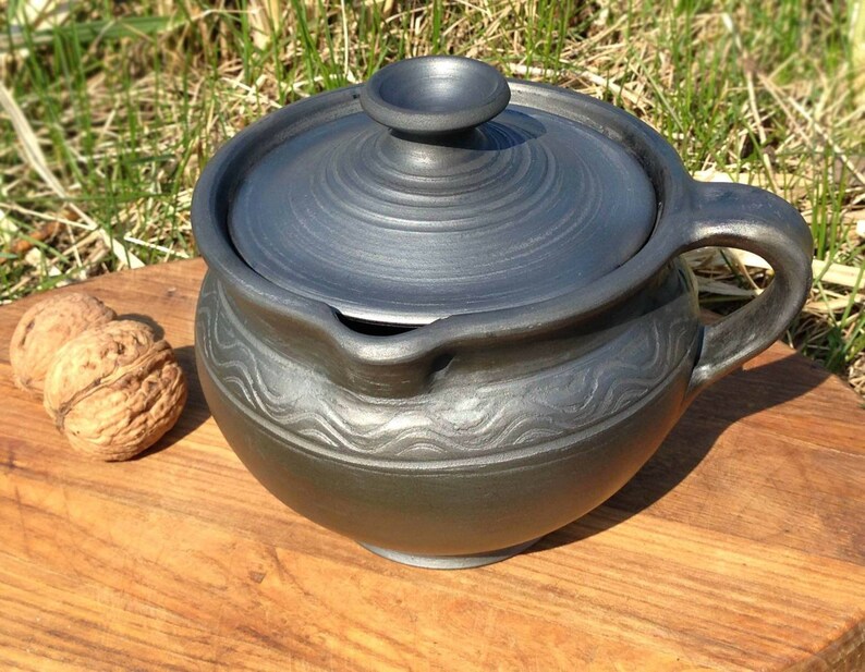 Black Ceramic Pot Clay Pot Honey Jar Ceramic Sugar Bowl Etsy