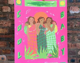 Femmes et bébés - Sérigraphie dessinée à la main - Cool Baby